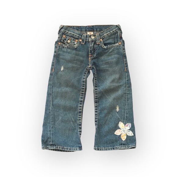 VHTF: new True Religion ʊ Joey Flower Patchwork Crop Denim Flare Jeans ʊ 12 Girl - Picture 10 of 16